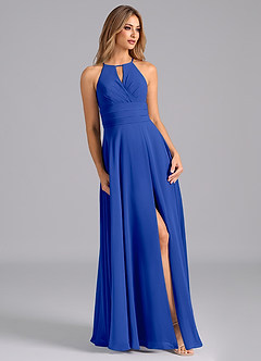 Azazie Denver Bridesmaid Dresses Royal Blue A-Line Pleated Chiffon Dress image5