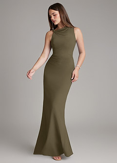 Azazie Charice Brautjungfernkleider Etui Plissee Chiffon Kleid Weidengrün image3