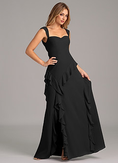 Azazie Sloane Bridesmaid Dresses Black A-Line Sweetheart Neckline Chiffon Dress image3