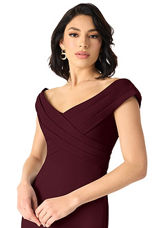 Azazie Evita Jurken voor bruidsmeisjes Jurk van Stretch crêpe met A-Lijn Off the Shoulder Cabernet image4