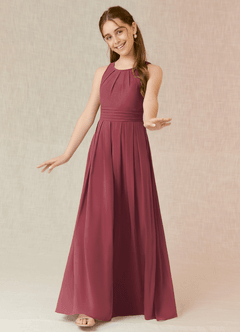 Azazie Bibiane Junior Merlot A-Line Pleated Chiffon Dress image4