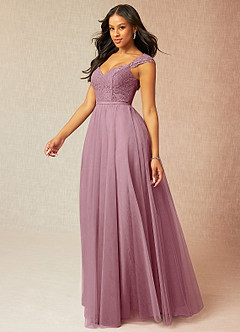 Azazie Luxi Bridesmaid Dresses Vintage Mauve A-Line Pleated Tulle Dress image3