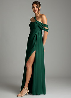Azazie Kassandra Jurken voor bruidsmeisjes Jurk van Chiffon met A-Lijn Off the Shoulder Smaragd image4