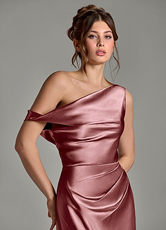 Azazie Emerson Bridesmaid Dresses Vintage Mauve Mermaid Off the Shoulder Metallic Satin Dress image7