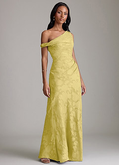Azazie Emerson Vestidos de madrinha de casamento Vestido Canário de Esgotamento Floral de sereia com Fora do ombro image4
