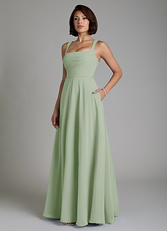 Azazie Azaria Abiti da Damigella Abito A-Line in Chiffon Corsetto Verde Salvia image5