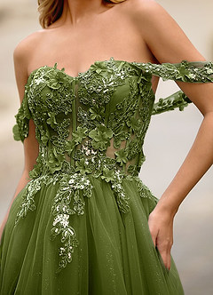 Eleanor Vert Robe de bal en dentelle florale 3D image10