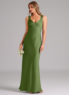 Azazie Kamila Bridesmaid Dresses Juniper A-Line Pleated Stretch Satin Dress image5