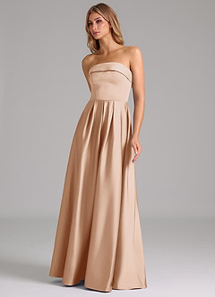 Azazie Lucienne Robes de demoiselle d'honneur Robe Trapèze Convertible en Satin extensible Sans bretelle Rose Perle image6