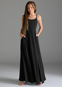 Azazie Moira Junior A-Linie mit Taschen Chiffon Kleid Schwarz image4
