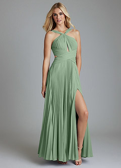 Azazie Hosanna Robes de demoiselle d'honneur Robe Trapèze en Mousseline de soie Plissée Matcha image1