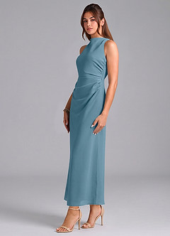 Azazie Evadne Vestidos de damas de honor Vestido de Bermudas de Gasa de Corte Recto con Plisado image4