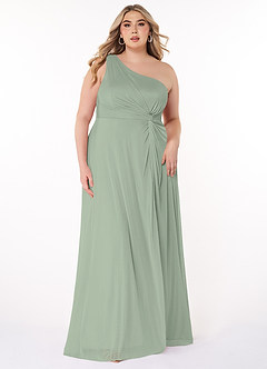 Azazie Brooke Bridesmaid Dresses Dusty Sage A-Line One Shoulder Mesh Dress image6