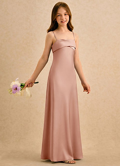 Azazie Mirabella Girls Formal Flower Girl Dresses Rose Gold Sheath Sweetheart Neckline Stretch Satin Dress image4