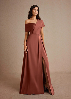 Azazie Milton Abiti per la Madre della Sposa Abito A-Line in Raso Elasticizzato Plissettato Auburn image8
