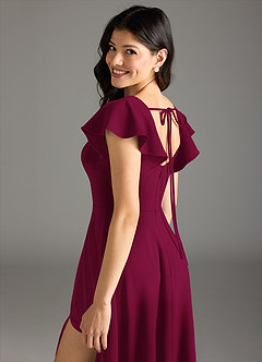 Azazie Bondi Bridesmaid Dresses Burgundy A-Line Ruched Stretch Crepe Dress image7