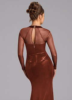 Azazie Megan Jurken voor bruidsmeisjes Jurk van Mesh met Zeemeermin Lange mouw Terracotta image5
