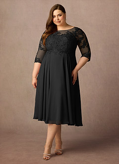 Azazie Marge Abiti per la Madre della Sposa Abito A-Line in Chiffon in Pizzo con Scollo a U Nero image6