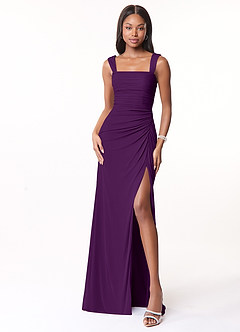 Azazie Jesaphine Bridesmaid Dresses Grape Sheath Ruched Mesh Dress image5