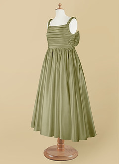 Azazie Cutie Pie Blumenmädchenkleider A-Linie Plissee Matte Satin Kleid Moosgrün image9