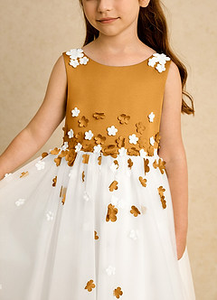 Azazie Eleni Blumenmädchenkleider Ballkleid Schleifen Tüll Kleid Elfenbein Butterscotch image7
