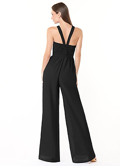 Azazie Berdie Bridesmaid Dresses Black Halter Chiffon Jumpsuit image2