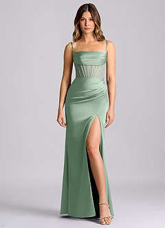 Azazie Alyce Brudtärnklänningar Klä av Sjöjungfru i Stretch Satin Av axeln Agave Konvertibel image5