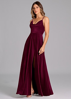 Azazie Sarella Brautjungfernkleider A-Linie Plissee Samt Kleid Cabernetrot image5