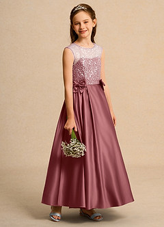 Azazie Candy Girl Jurken voor bloemenmeisjes Baljurk Jurk van Mat Satijn Boog Amethist image7