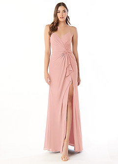 Azazie Aribella Brautjungfernkleider Etui Gestreift Chiffon Kleid Rosettenrosa image1