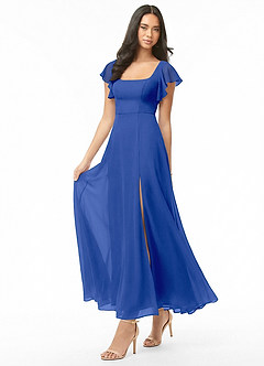Azazie Bondi Bridesmaid Dresses Royal Blue A-Line Ruched Chiffon Dress image3