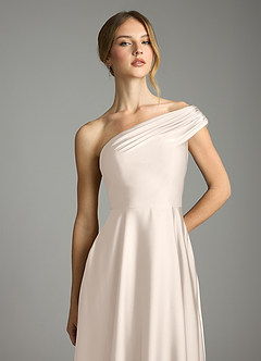 Azazie Melanie Bridesmaid Dresses White Alabaster A-Line Off the Shoulder Stretch Satin Dress image6
