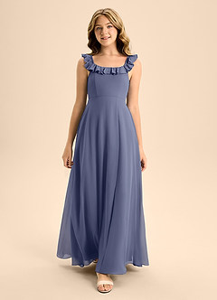 Azazie Callie Junior Abito A-Line in Chiffon Increspato Stormy image4