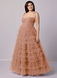 Barbie ♥ Azazie Jurken voor bruidsmeisjes Jurk van Tule met A-Lijn Sweetheart Halslijn Champagne Roos image9