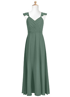 Azazie Emily Junior Sea Moss A-Line Ruched Chiffon Dress image5
