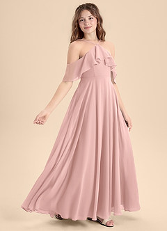 Azazie Tessabelle Junior Robe Trapèze en Mousseline de soie Épaule décolletée Rose Poudré image3
