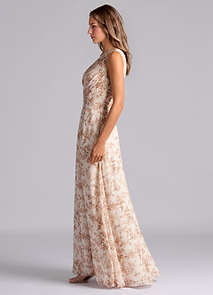 Azazie Phaedra Bridesmaid Dresses Pink Fern Floral A-Line One Shoulder Chiffon Dress image6