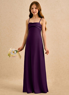 Azazie Mirabella Girls Formal Flower Girl Dresses Grape Sheath Sweetheart Neckline Stretch Satin Dress image2