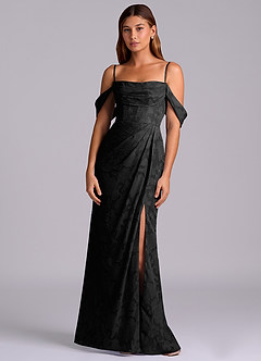 Azazie Johana Jurken voor bruidsmeisjes Converteerbaar Jurk van Bloemen Burn-out met Zeemeermin Off the Shoulder Zwart image6