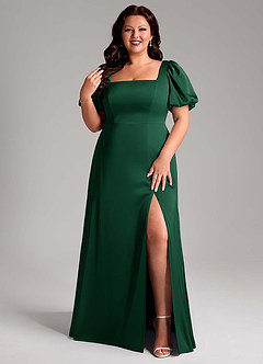 Azazie Fyona Bridesmaid Dresses Dark Green A-Line Pleated Stretch Satin Dress image8