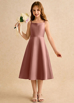 Azazie Jaella Girls Formal Flower Girl Dresses Cedar Rose A-Line Pleated Matte Satin Dress image4