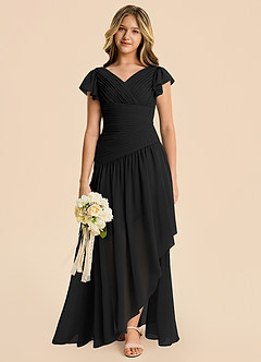 Azazie Pia Junior Black A-Line Pleated Chiffon Dress image6