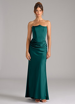 Azazie Debby 신부 들러리 드레스 인어 스트랩리스 스트레치 새틴 바닥 길이 드레스 image5