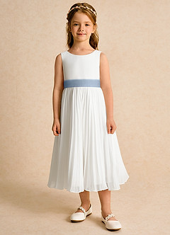 Azazie Margot Blumenmädchenkleider A-Linie Plissee Chiffon Kleid Elfenbein Taubenblau image6