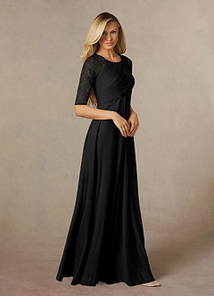 Azazie Raelyn Mother of the Bride Dresses Black A-Line Lace Mesh Dress image6