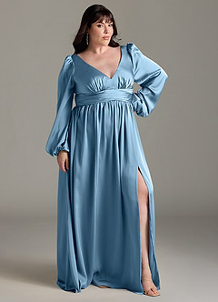 Azazie Norah Bridesmaid Dresses Steel Blue A-Line Stretch Satin Dress image9