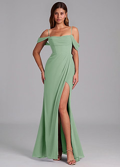 Azazie Johana Brautjungfernkleider Wandelbar Meerjungfrau-Linie Schulterfrei Chiffon Kleid Matcha image4