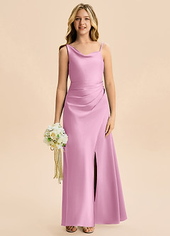 Azazie Abby Junior Robe Fourreau en Satin extensible Plissé Rose Bonbon image4