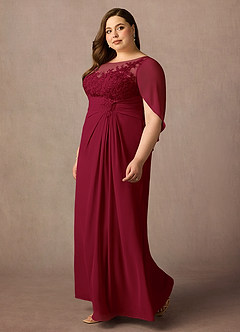 Azazie Hera Mother of the Bride Dresses Burgundy A-Line Lace Capelet Chiffon Dress image8