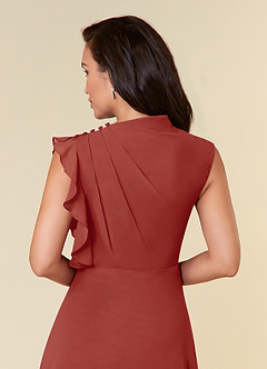 Azazie Narine Mother of the Bride Dresses Terracotta A-Line High Neckline Pleated Chiffon Dress image10